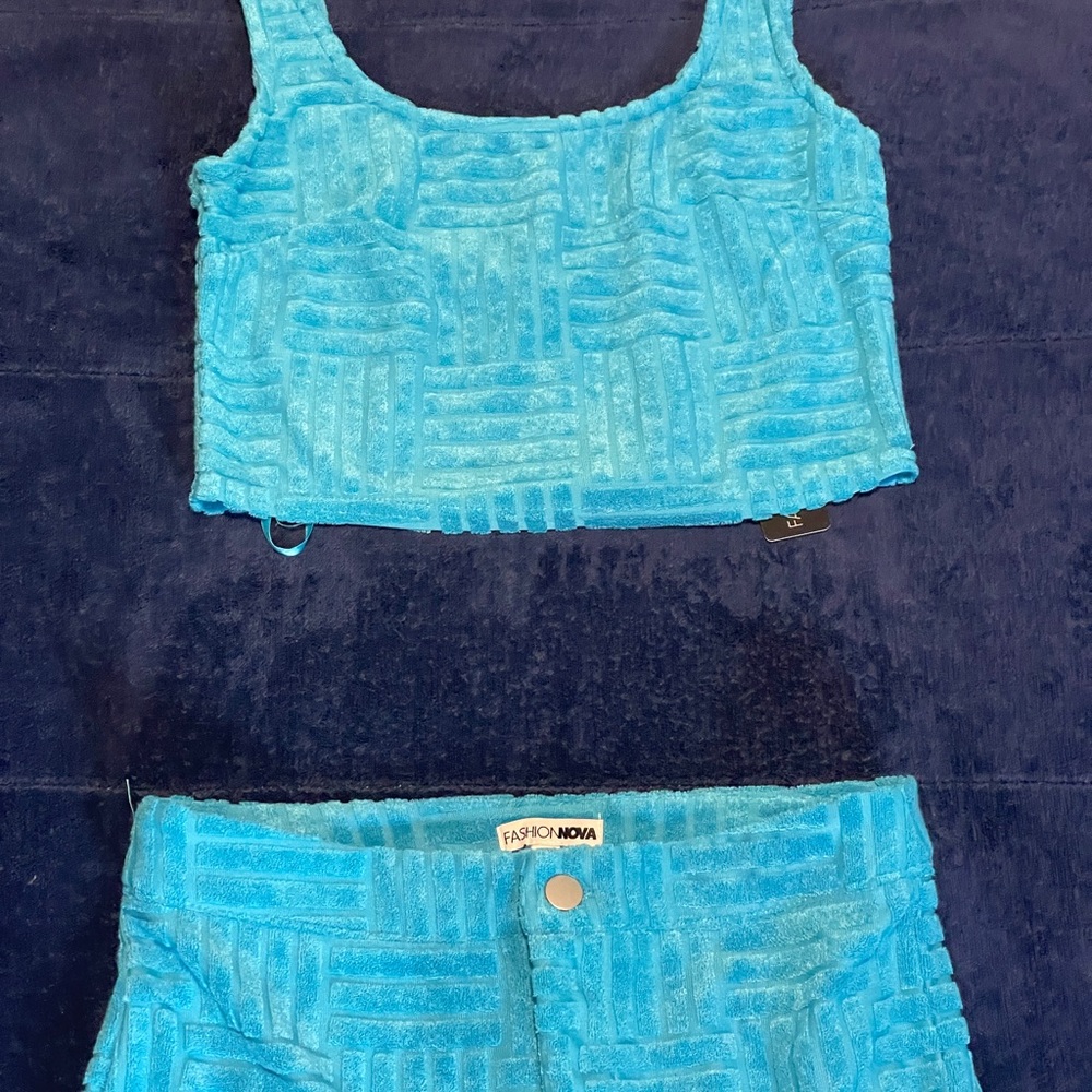 Fashion Nova Turquoise/Aqua Textured Set